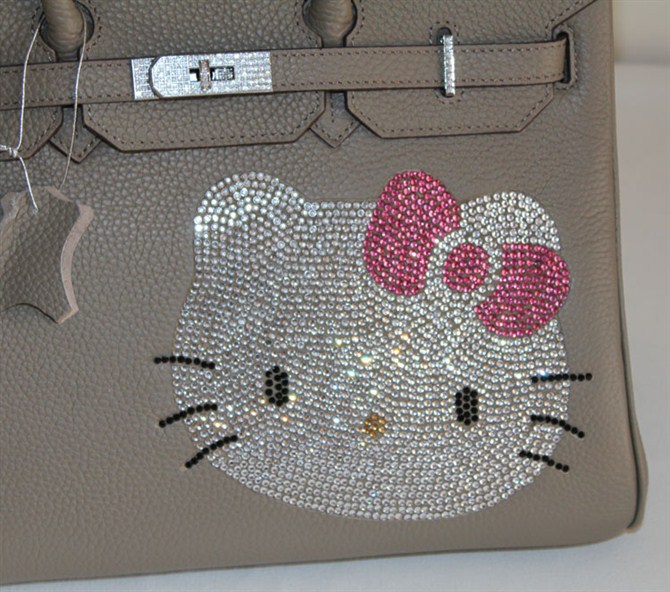 High Quality Fake Hermes Birkin Hello Kitty 35CM Togo Leather Bag Grey HK0001 (4)